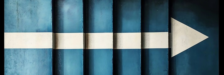 Blue directional arrow composed of vertical segments moving rightward effectively