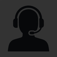 Customer Care Service and Support Icon - Flat Vector Person Avatar With Headphone for Helpline in Glyph Pictogram Symbol illustration