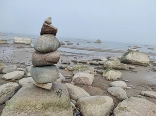 Fotobehang Zen Stenen stone pile on the beach  © ligak