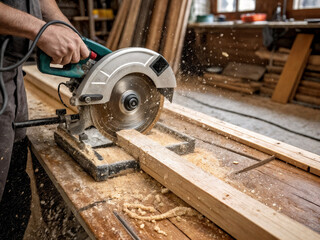 circular saw, production, wood, shavings