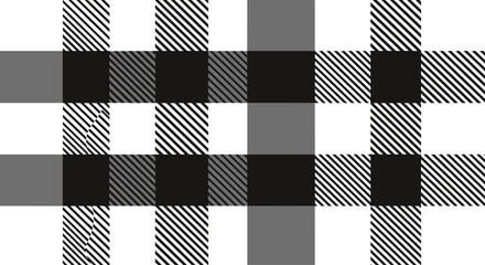 Classic black and white gingham checkered pattern features intersecting lines and squares for traditional textile fabric and stationery designs.