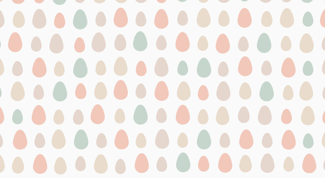 Minimalist seamless pattern featuring small simple eggs in soft pastel colors like blue pink and beige on a clean white background for easter. - Powered by Adobe