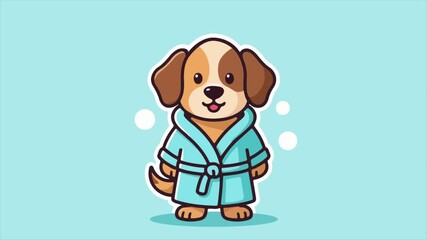Dog in bathrobe, art video illustration.