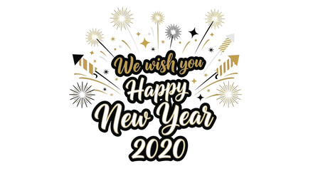 Festive new year wishes with golden fireworks and elegant calligraphy design