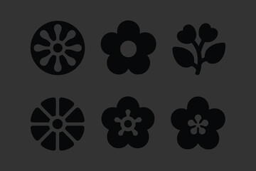 Set of Traditional Japanese Icons and Symbols, Black Vector Graphics Featuring Cherry Blossoms, Folding Fans, Seigaiha Waves, and Geometric Floral Motifs for Culture and Design