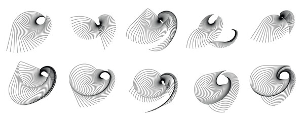 Minimalist black wireframe set of organic line art shapes with transparent background for versatile graphic design vector illustration. 