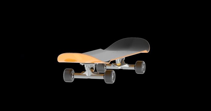 Skateboard rotation animation seamlessly loopable. 3D rendering isolated on transparent background