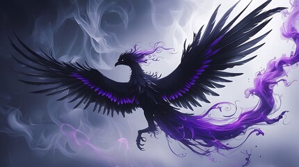 Blue dragon with wings on abstract background