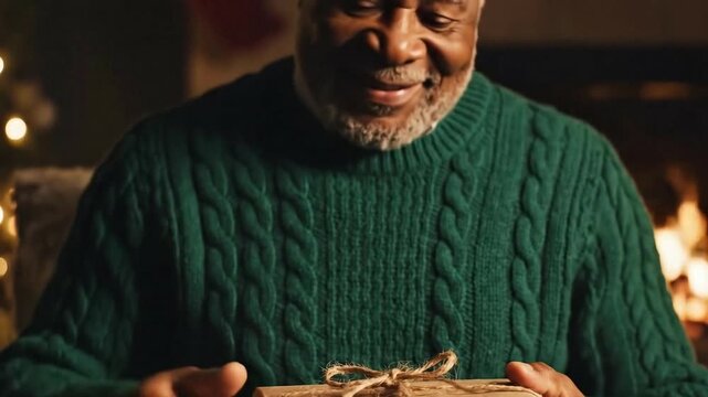 Person holding a wrapped gift in cozy setting