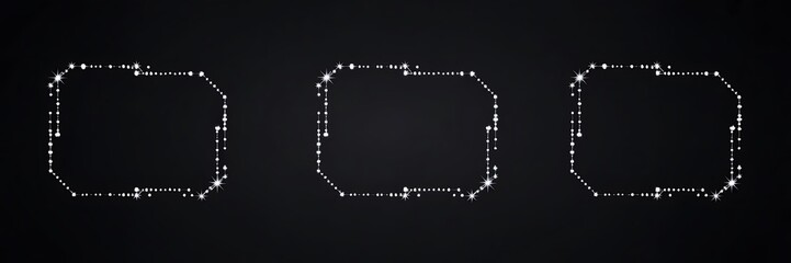 Three geometric shapes with light patterns