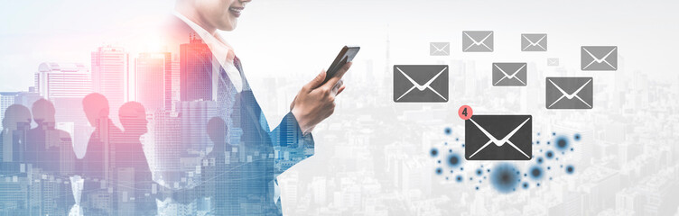 An email inbox with a new message notification alert. A concept of digital communication,...