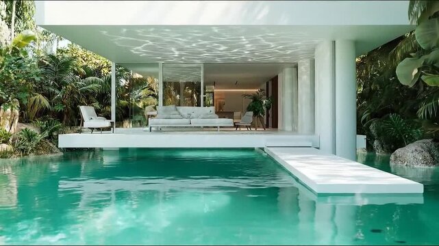 Modern tropical home with infinity pool and lush greenery