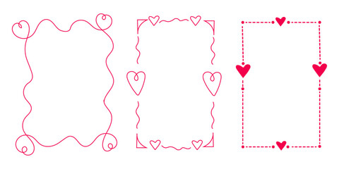 Set of Heart Shaped Frames and Borders for Valentines Day Cards and Invitations