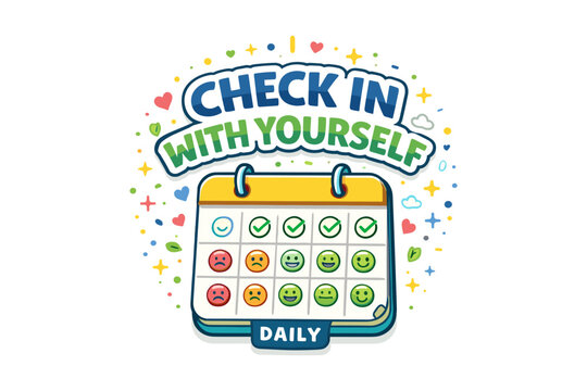 Self check illustration, daily mood tracker and wellbeing routine