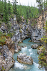 Cascading river through Maligne Canyon in Jasper National Park, Alberta, Canada