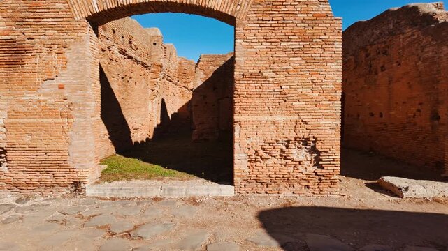 The Via dei Balconi in Ostia Antica, the old port of Rome, Lazio, Italy, dating back to the 7th century BC