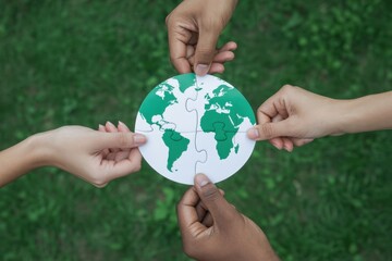 World environment day. Green Business or corporate and community cooperation for Environment conservation sustainable development goal. volunteers help solve environmental problems. global teamwork