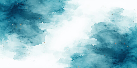 An abstract watercolor background blending sky blue tones with bright white clouds to capture a beautiful sunny day and the clear atmosphere of a summer heaven in a colorful nature cloudscape