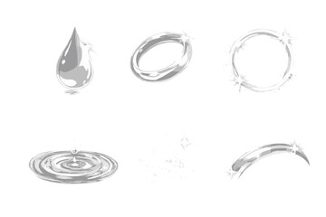 Reflective Solid Icons. Solid style icons of reflective purity: shining drop, mirrored ring, light circle, wave ripple, glowing