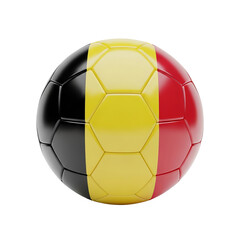 Fototapeta premium Soccer ball featuring the Belgian flag design with black, yellow, and red colors, isolated on a transparent background, vibrant and dynamic sport theme