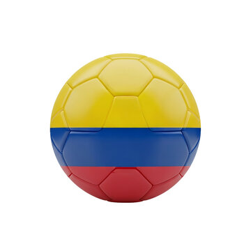 Soccer ball with Colombia flag design, featuring yellow, blue, and red colors, isolated on a transparent background, showcasing national pride and sports themes