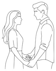 an image of a young couple in love holding hands, black lines on a , black, couple, hand, hold, image, line, love, man, outline, woman, young, against transparent background