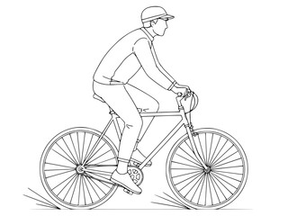 Obraz premium drawing of a person riding a bicycle with helmet, bicycle, bike, cyclist, drawing, helmet, man, person, ride, step, against transparent background