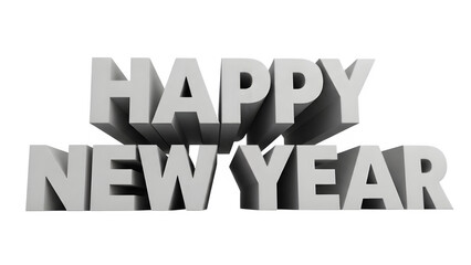 Stylized 3D rendering of 'Happy New Year' text in a celebratory greeting, perfect for festive designs and holiday messages