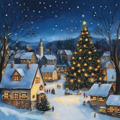 Fototapeta premium Christmas Dream Village. The magic of Christmas night.