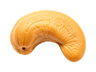 Single roasted cashew nut, perfectly golden and deliciously crunchy, captured in a detailed close-up shot highlighting its natural texture and appealing shape.