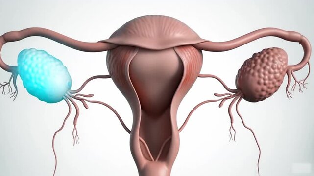 A detailed video illustration of the female reproductive system, focusing on the uterus and ovaries
