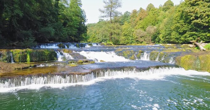 Aerial view of Krka River cascades near Žužemberk, Slovenia