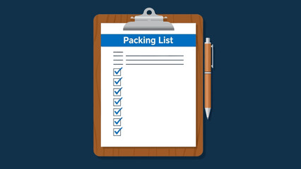 Essential travel preparation checklist displayed on a classic wooden clipboard with a precise pen
