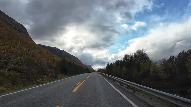 Driving a scenic mountain road near Alta, Norway