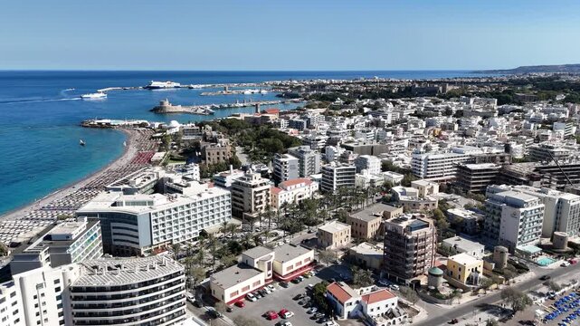 Aerial view of Rhodes City. Greece. Rhodes City. Elli beach. Panoramic view of Rhodes City.