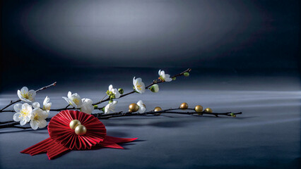 Festive Cherry Blossoms and Red Ribbon