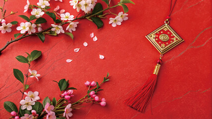Spring Blossoms and Red Ornament