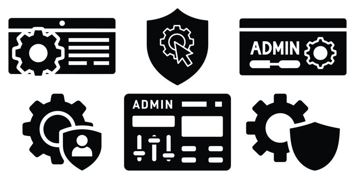 A black silhouette of a  admin control panel icon set. Simple graphic element.