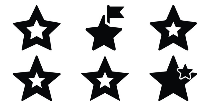 A black silhouette of a  company milestone star icon set. Simple graphic element.