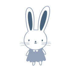 Fototapeta premium Silhouette of Easter cute bunny, rabbit, simple flat style, soft neutral colors, hand drawn, isolated on white background, vector