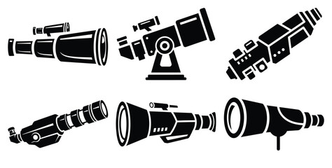 A black silhouette of a  future vision telescope icon set. Simple graphic element. © Bhabas
