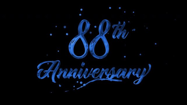 88th anniversary text animation in blue metallic effect. suitable for celebrating special occasions, invitations, anniversary cards and social media. Includes alpha channel for any background.