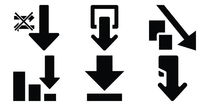 A black silhouette of a  plan downgrade arrow icon set. Simple graphic element.