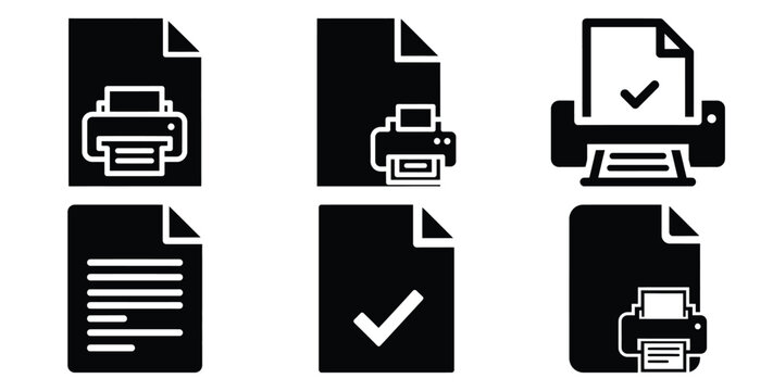 A black silhouette of a  print ready document icon set. Simple graphic element.