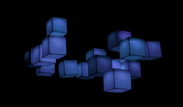 blue cubes floating in the dark background