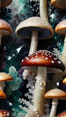 Luxury Fly Agaric Mushroom Background With White Crystal Spots and Brown Gemstone Texture
