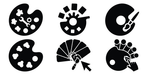 A black silhouette of a  theme customization palette icon set. Simple graphic element.