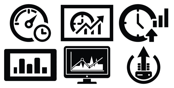 A black silhouette of a  system uptime monitor icon set. Simple graphic element.
