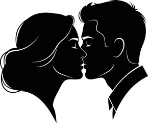 Silhouette profiles about to kiss sweet tender moment romance close up