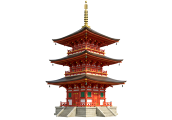 Japanese pagoda temple building stands majestically with its vibrant red and gold tiers, showcasing traditional Asian architecture and spiritual heritage.